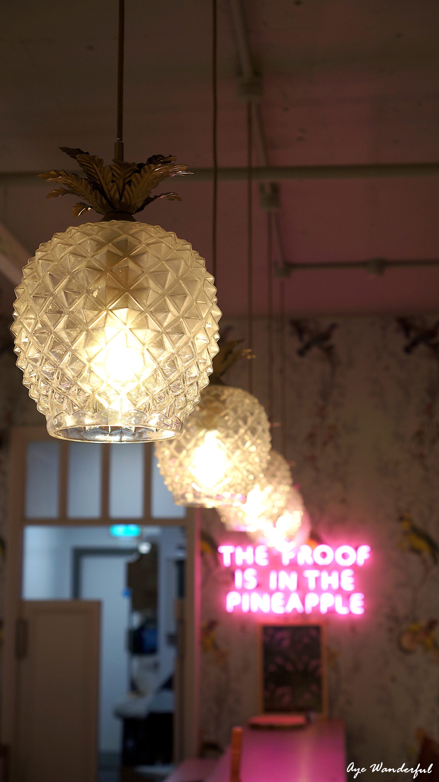 Pineapple Pendant lamp | Saucer & Spritz cafe | Oasis Tottenham Court Road London | Looks and Locations | Read more on www.ayewanderful.com