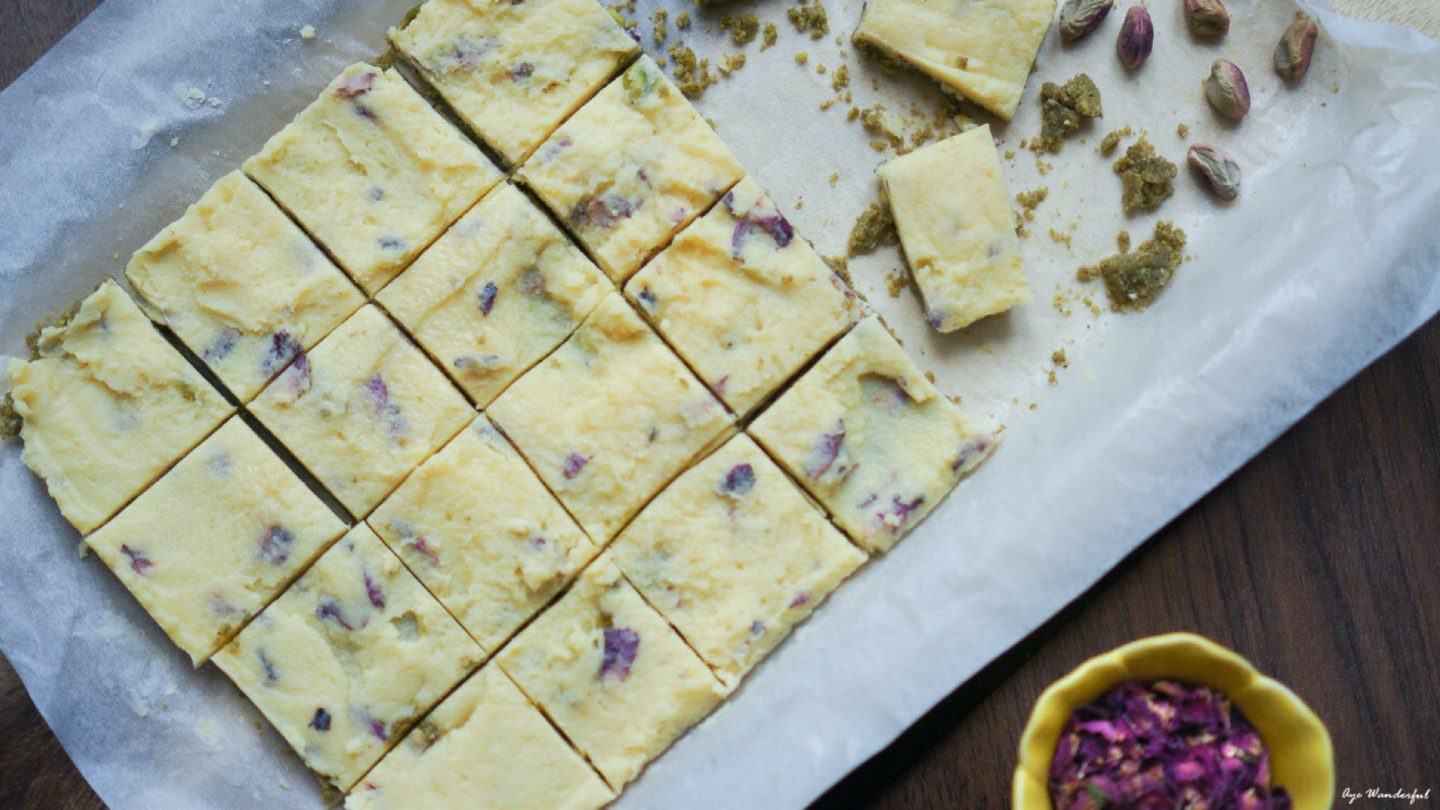 Rose Pistachio Barfi Indian Sweet Diwali | Read more on www.ayewanderful.com