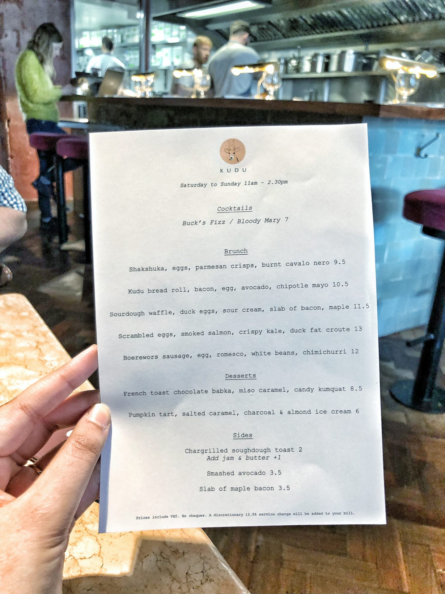 Menu Brunch Kudu Peckham London