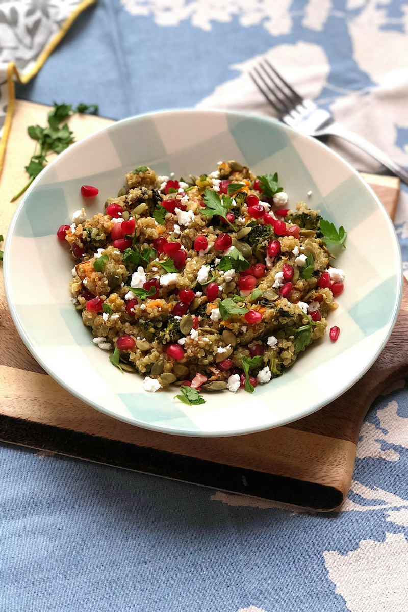 Very Green Quinoa Salad with roasted veggies