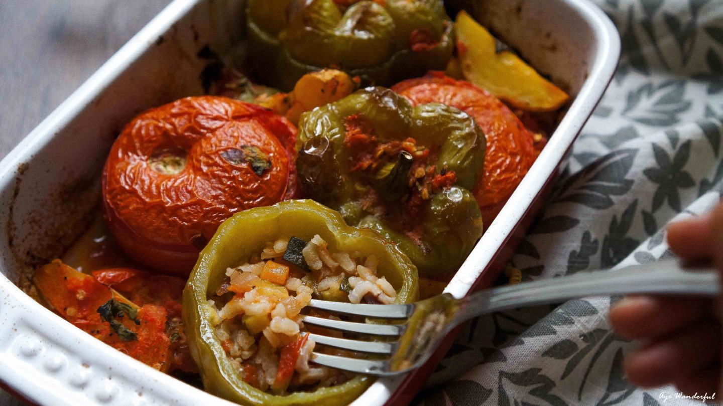 Vegetarian Yemista Recipe for Greek style stuffed peppers and tomatoes