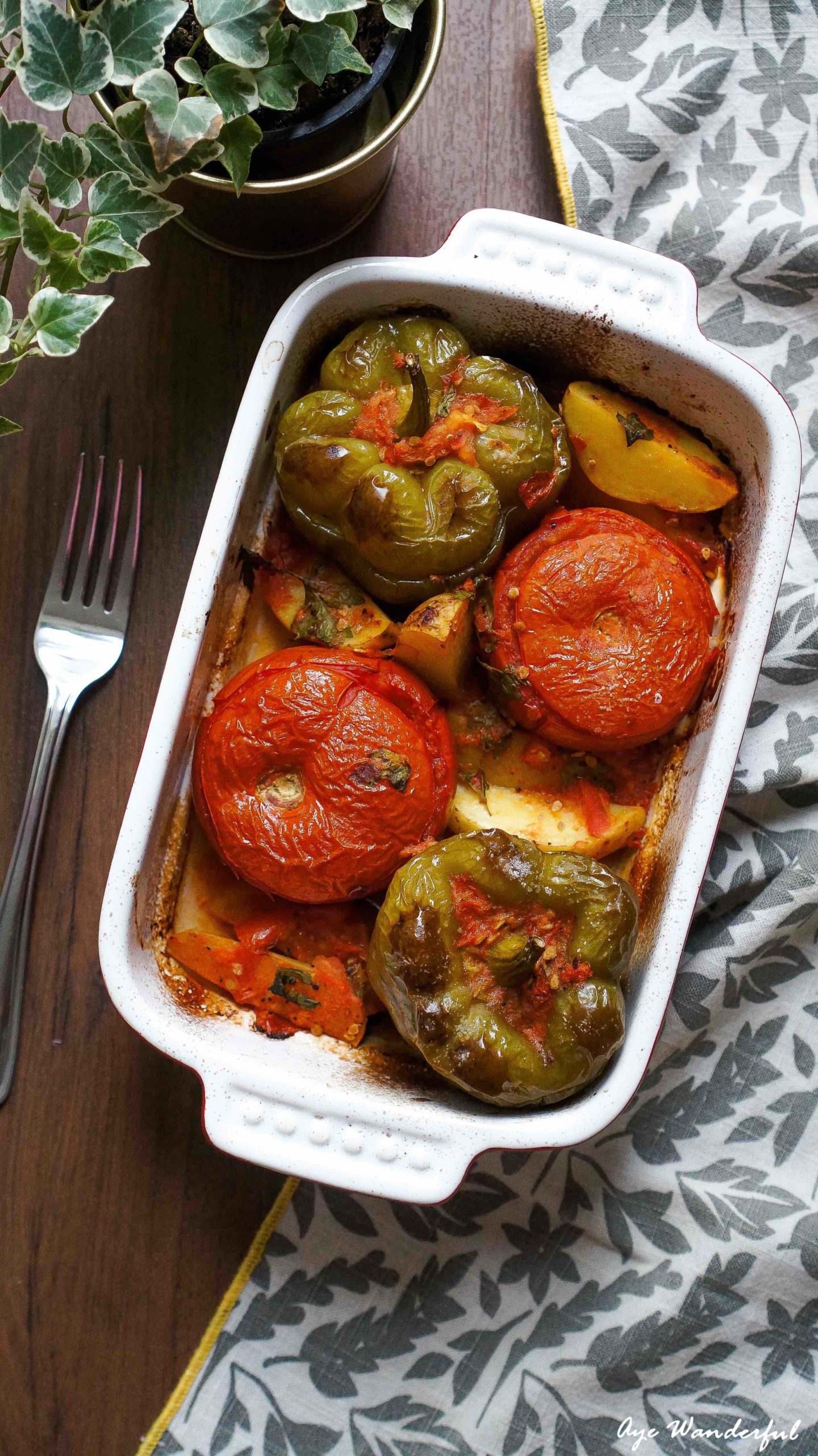 Vegetarian Yemista: Greek style Stuffed Peppers and Tomatoes