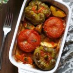 Vegetarian Yemista Greek style stuffed peppers and tomatoes