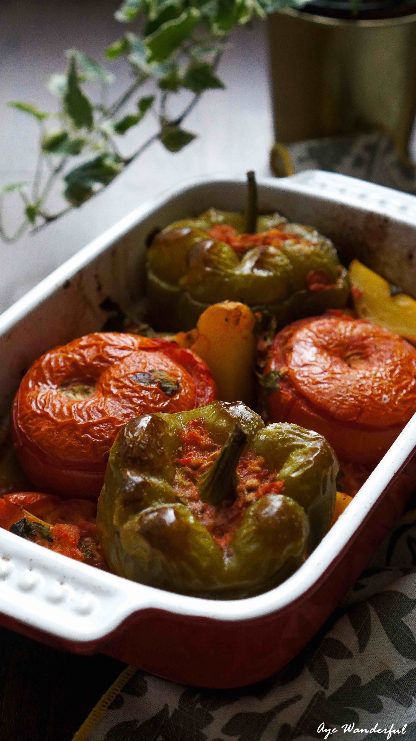 Vegetarian Yemista Recipe for Greek style stuffed peppers and tomatoes