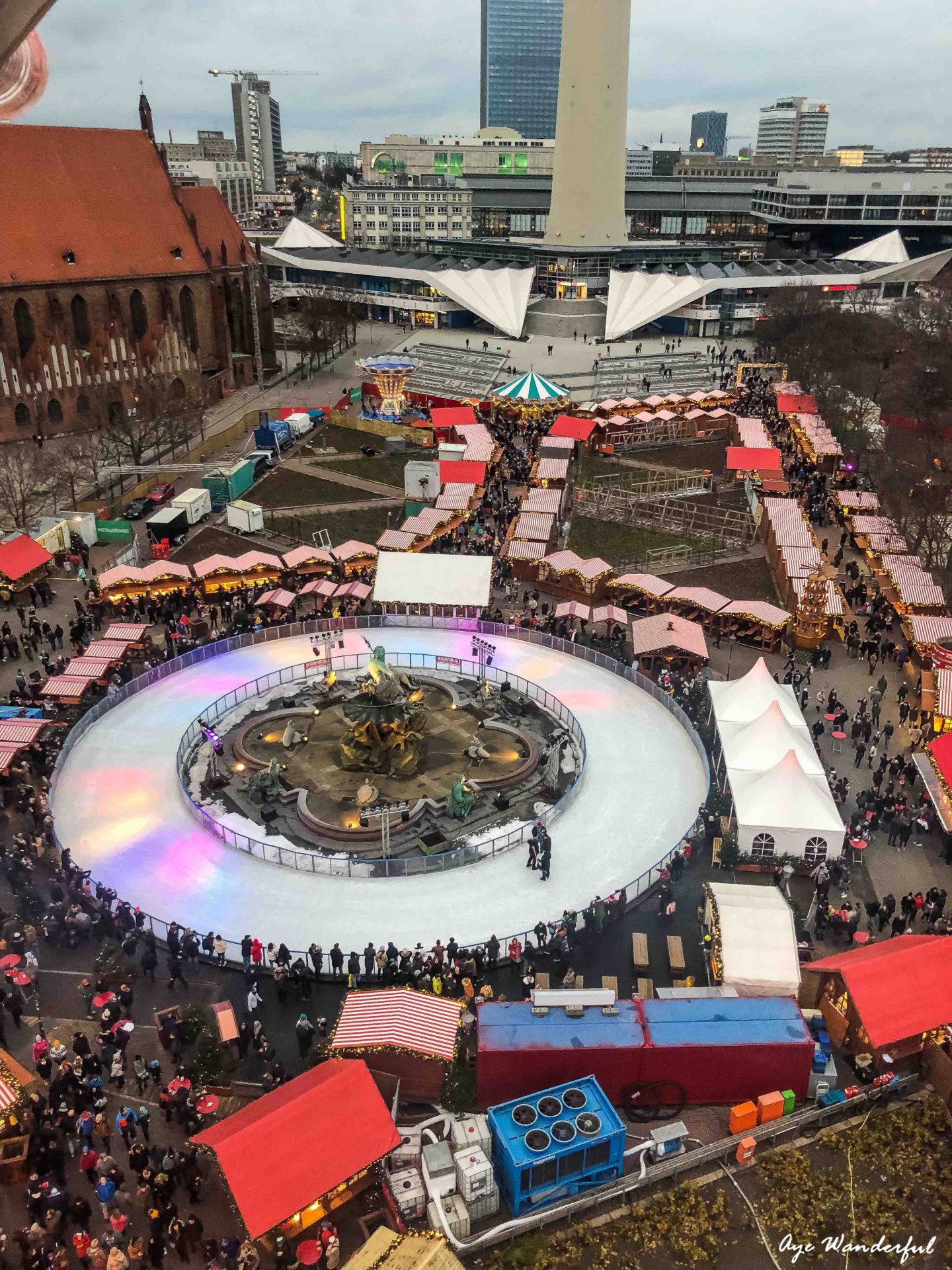 Aerial view of the Alexanderplatz Christmas market
